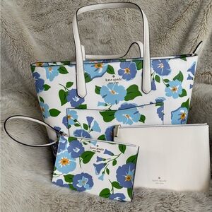 Kate Spade Staci Blue and White Floral Large Tote set